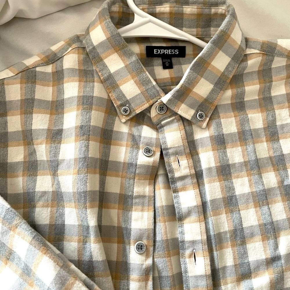 Mens medium flannel tan and gray